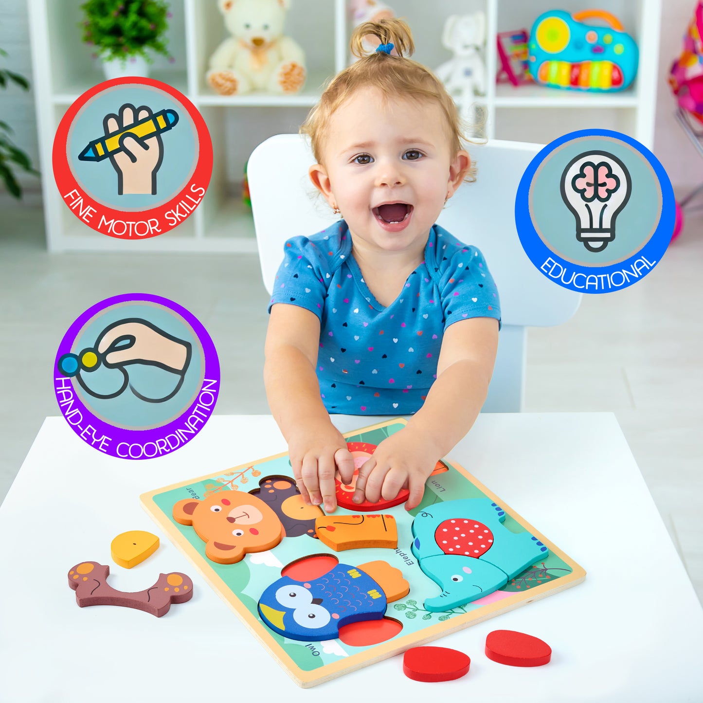 4-in-1 Wooden Animal Puzzle – Large-Piece First Puzzle Set for Toddlers