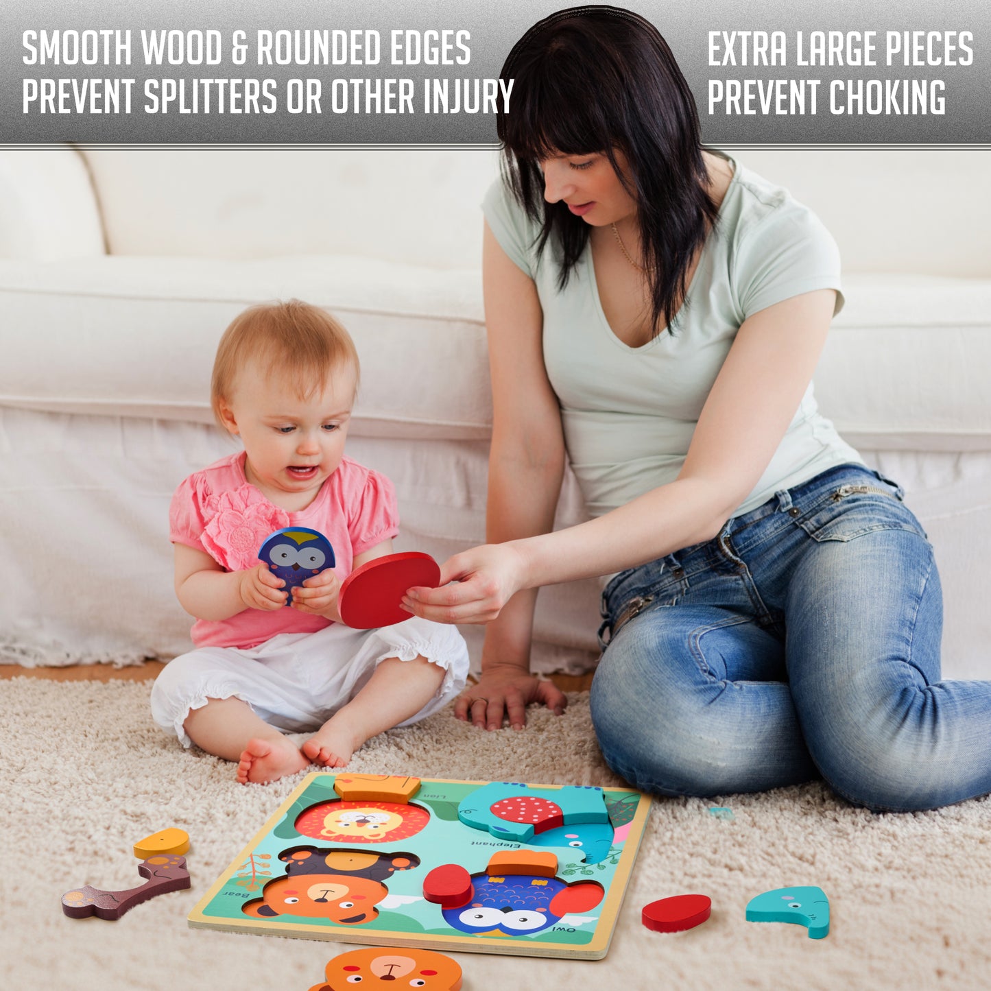 4-in-1 Wooden Animal Puzzle – Large-Piece First Puzzle Set for Toddlers