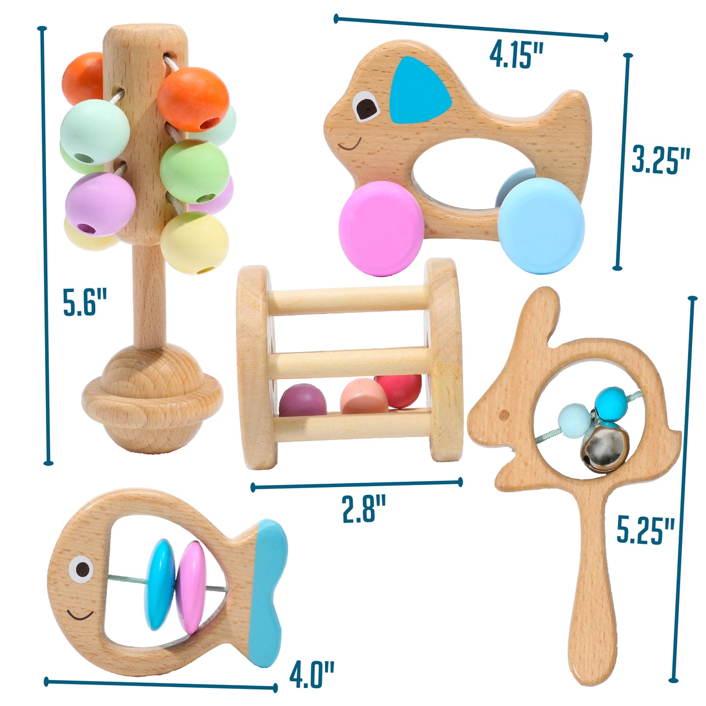 5-Piece Baby Rattle & Sensory Toy Set – Natural Wood for Cognitive Development