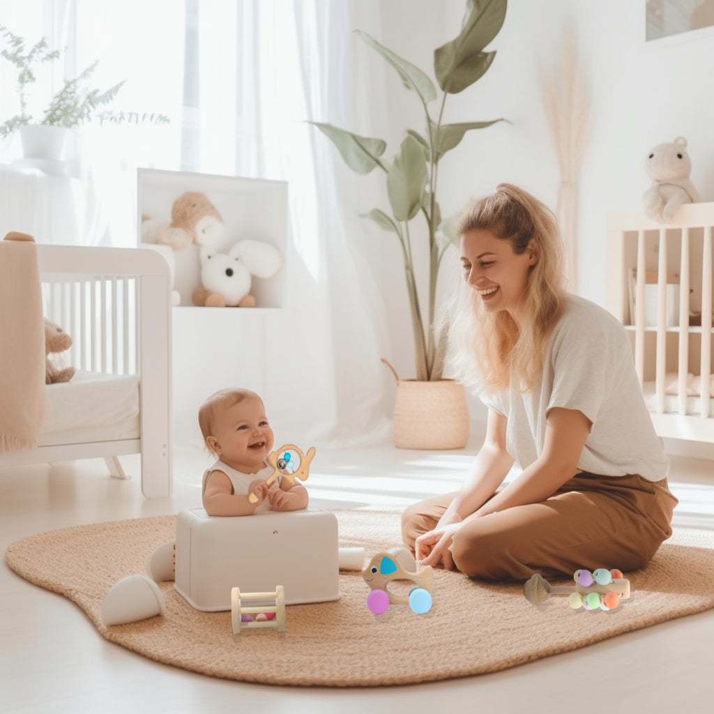 5-Piece Baby Rattle & Sensory Toy Set – Natural Wood for Cognitive Development