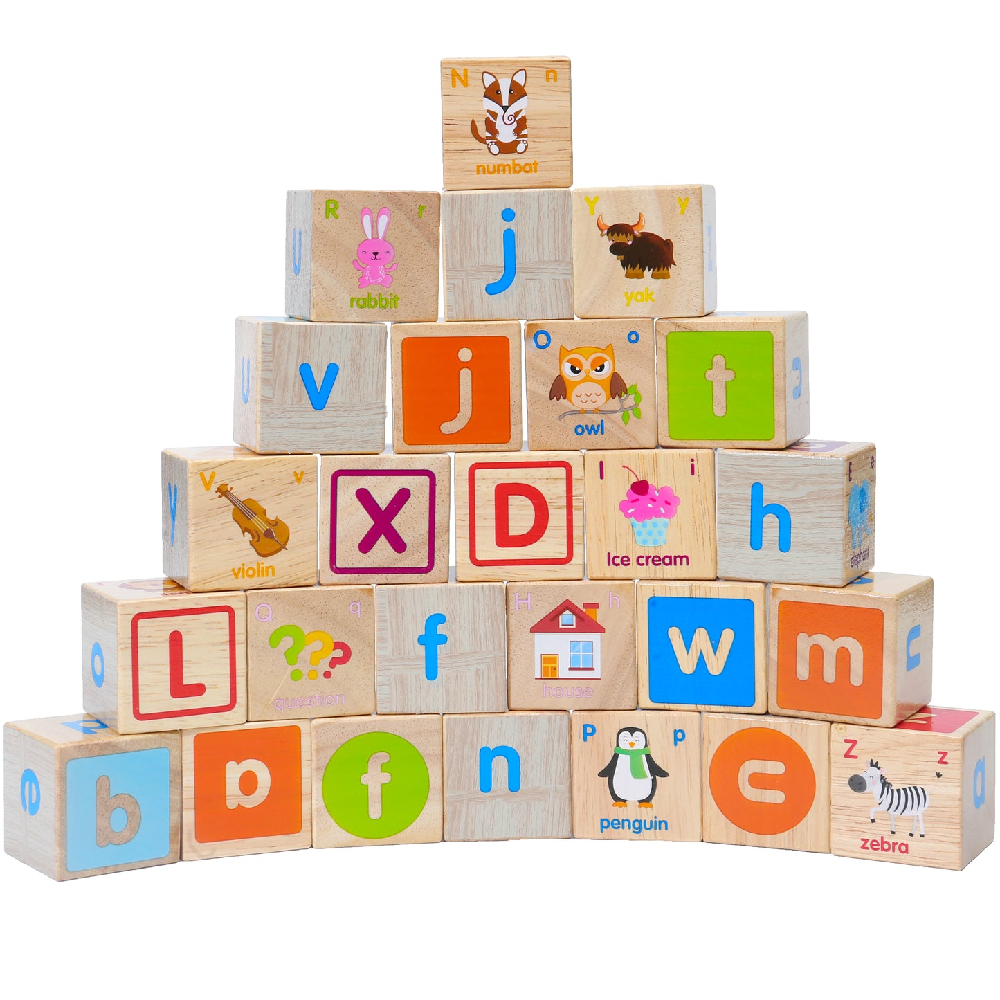 Wooden ABC Block Set – 26 Premium Alphabet Blocks with Letters, Animals & Objects