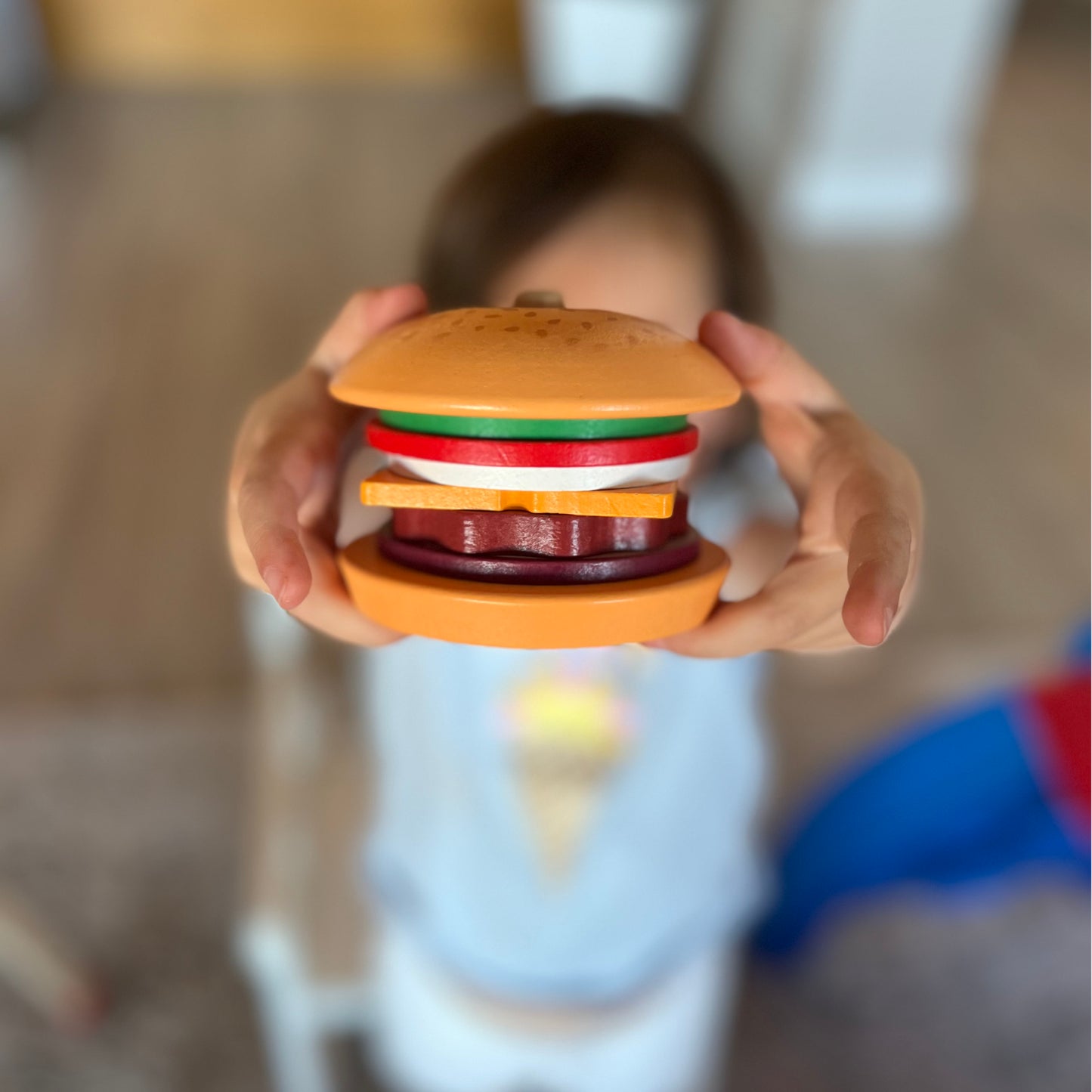 Wooden Stacking Hamburger – Build-a-Burger Toy with 10 Sequencing Cards