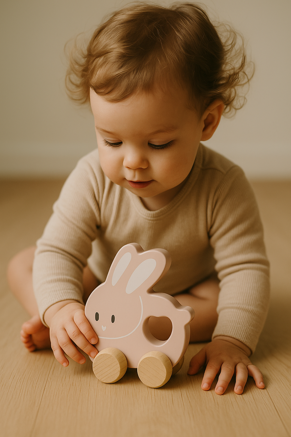 Wooden Rabbit Push Toy – Bunny Pull Toy for Crawlers & Easter Gifting