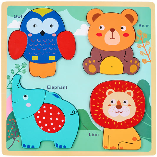 4-in-1 Wooden Animal Puzzle – Large-Piece First Puzzle Set for Toddlers