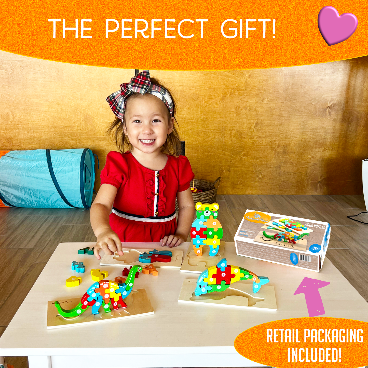 4-Pack Wooden Toddler Puzzles – Educational Animal Set with Numbered Pieces