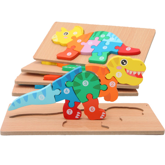 5-Pack Dinosaur Wooden Puzzles – Toddler Puzzle Set Featuring T-Rex, Triceratops & More