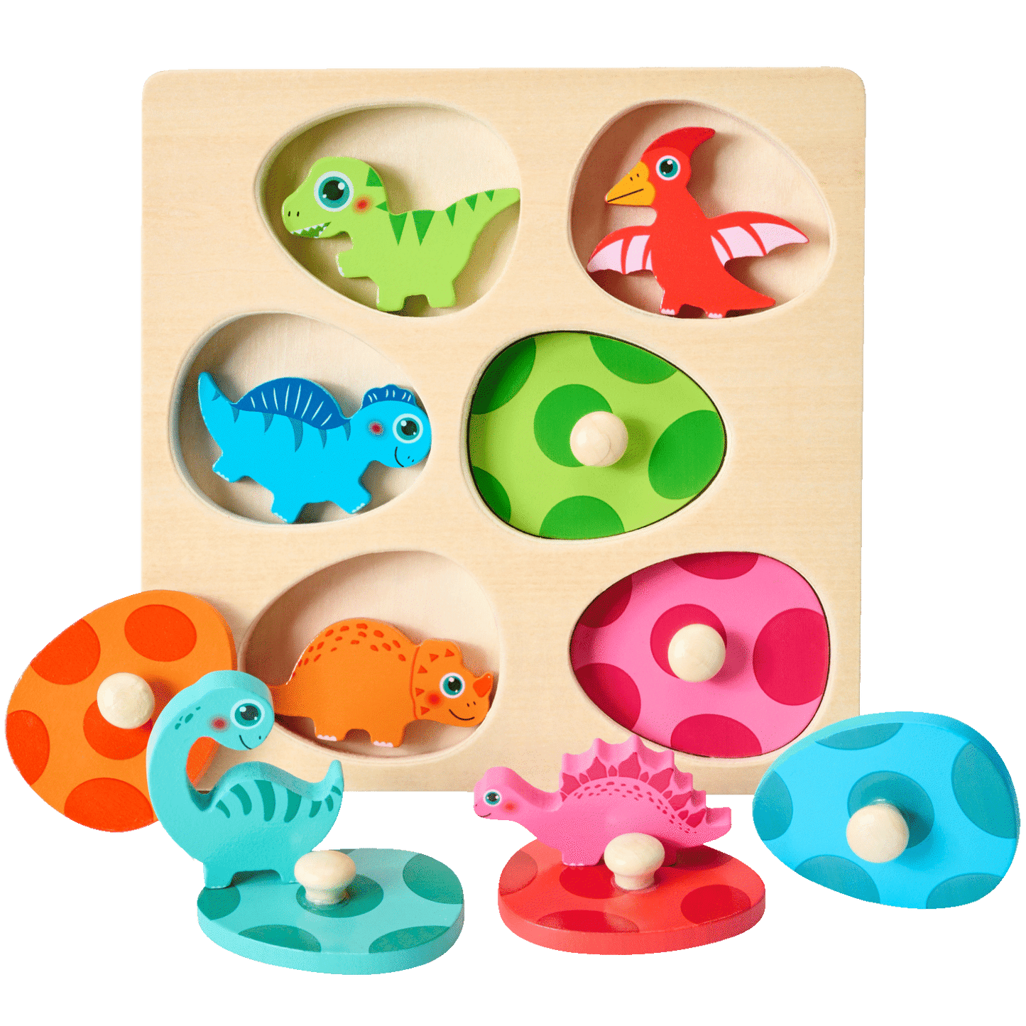 Baby Dinosaur Egg Puzzle – Dual Layer Wooden Peg Puzzle for Toddlers