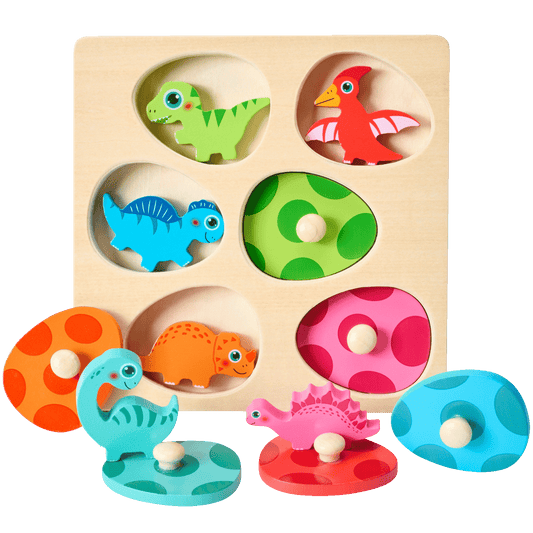 Baby Dinosaur Egg Puzzle – Dual Layer Wooden Peg Puzzle for Toddlers