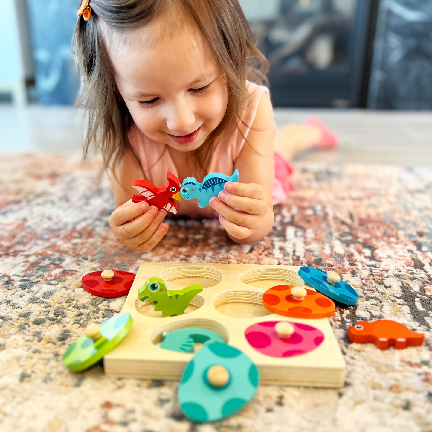 Baby Dinosaur Egg Puzzle – Dual Layer Wooden Peg Puzzle for Toddlers