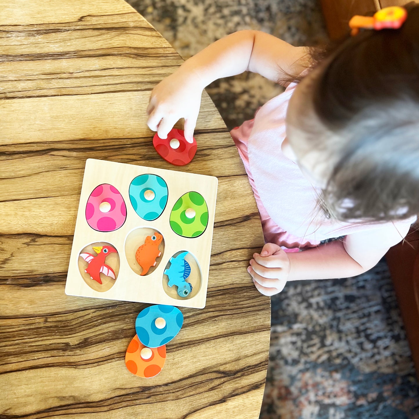 Baby Dinosaur Egg Puzzle – Dual Layer Wooden Peg Puzzle for Toddlers