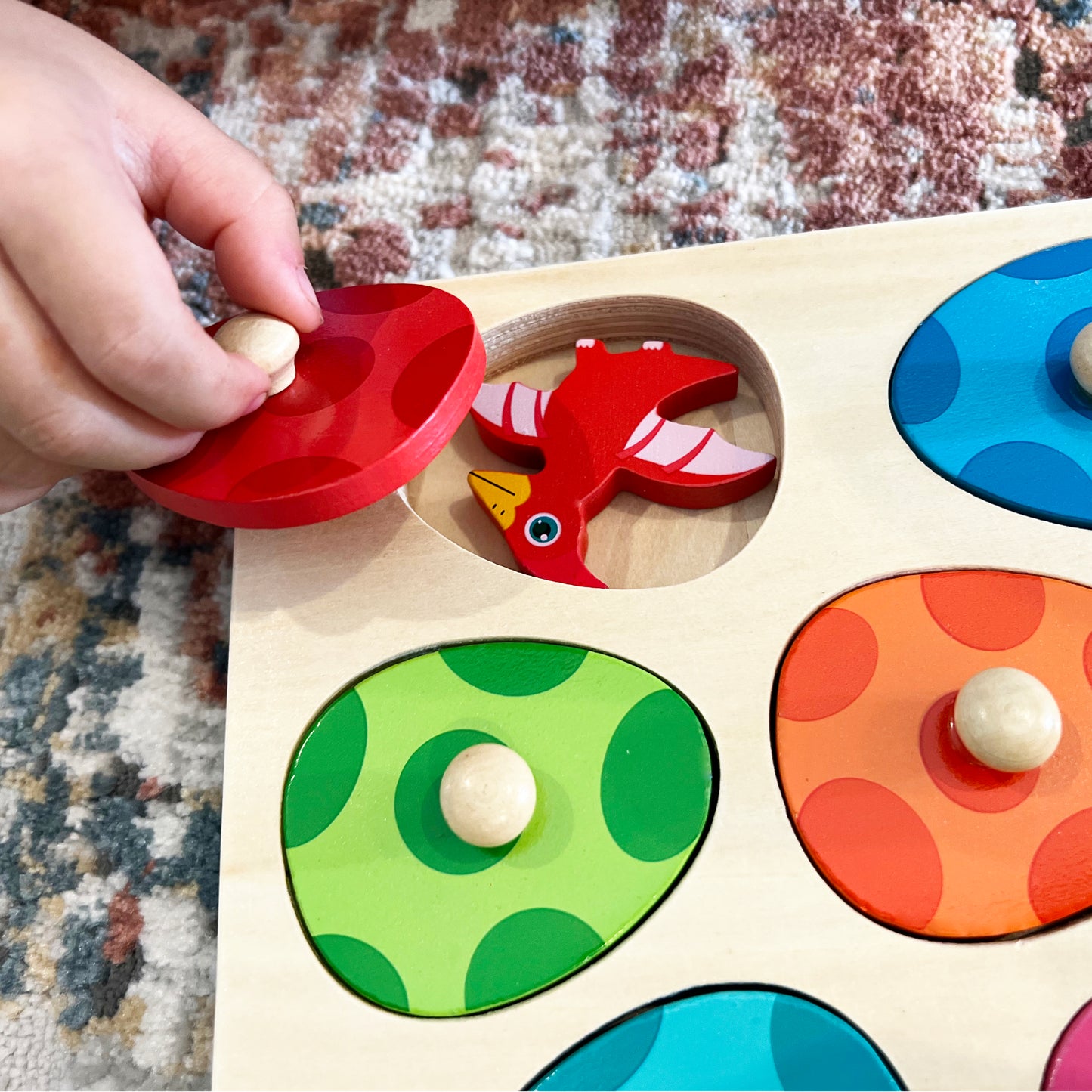 Baby Dinosaur Egg Puzzle – Dual Layer Wooden Peg Puzzle for Toddlers
