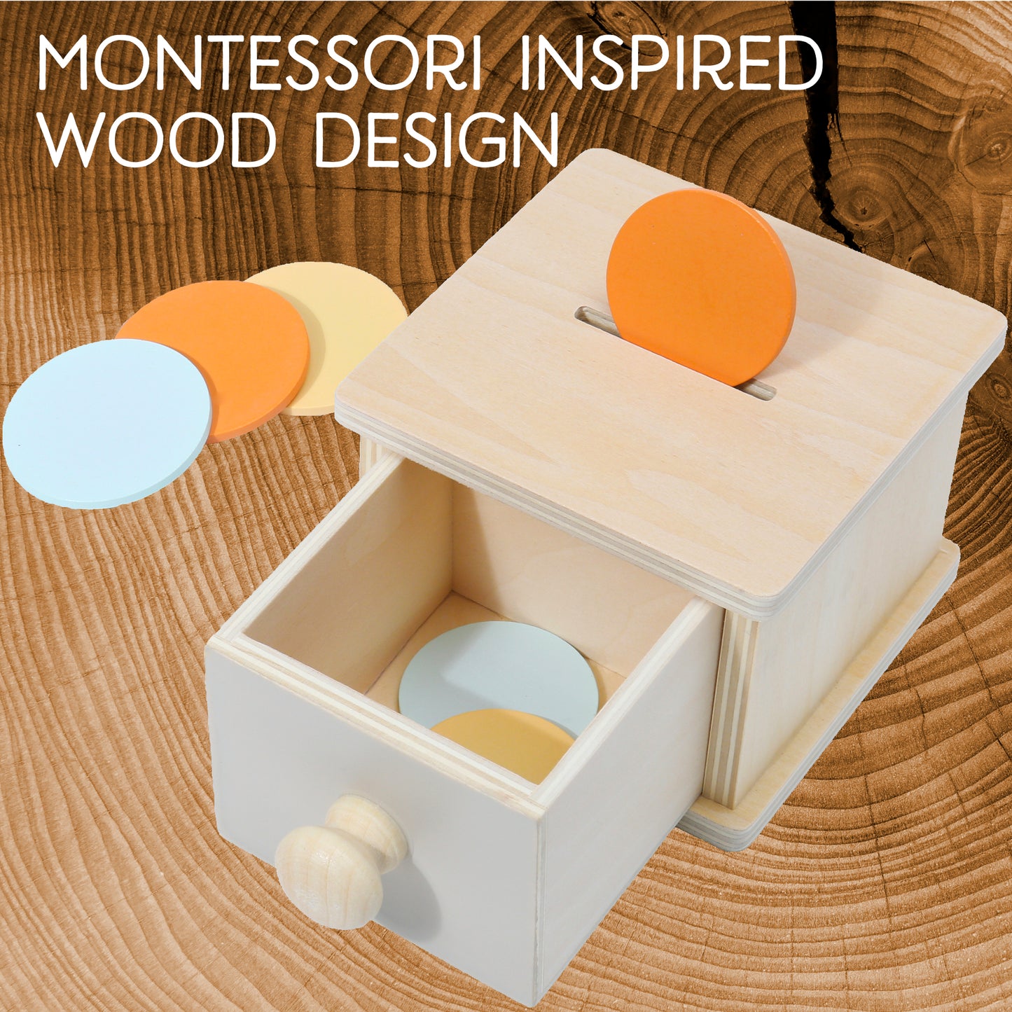 Wooden Coin Box – Montessori Object Permanence Toy with Coins