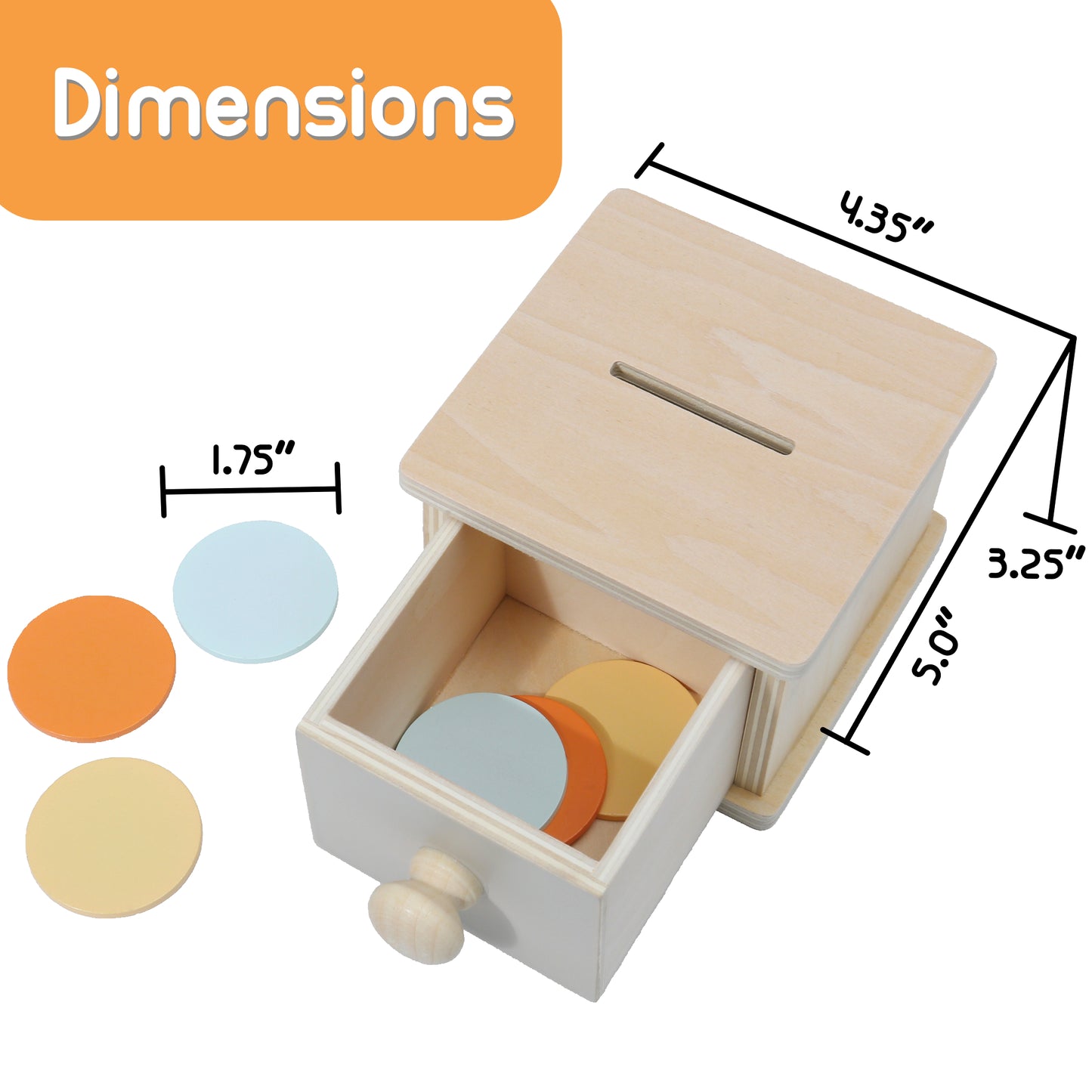 Wooden Coin Box – Montessori Object Permanence Toy with Coins