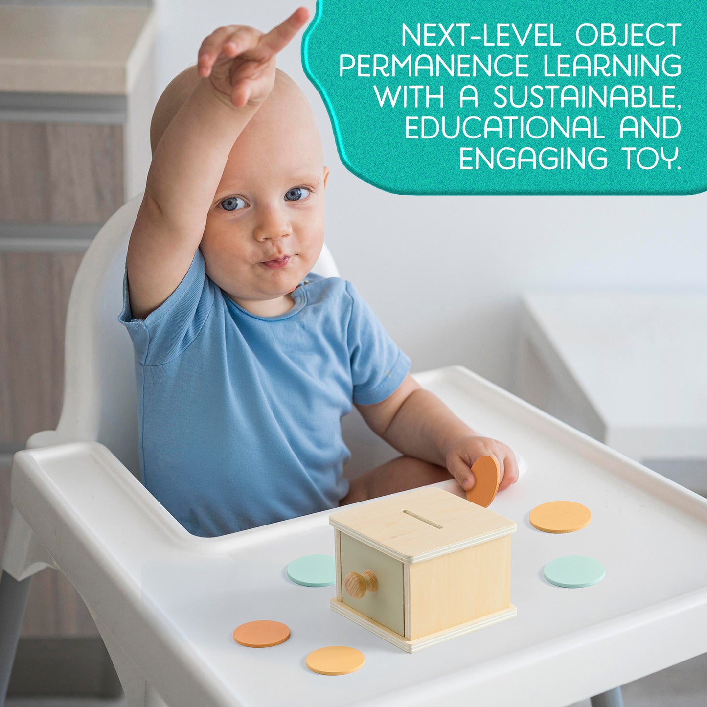 Wooden Coin Box – Montessori Object Permanence Toy with Coins