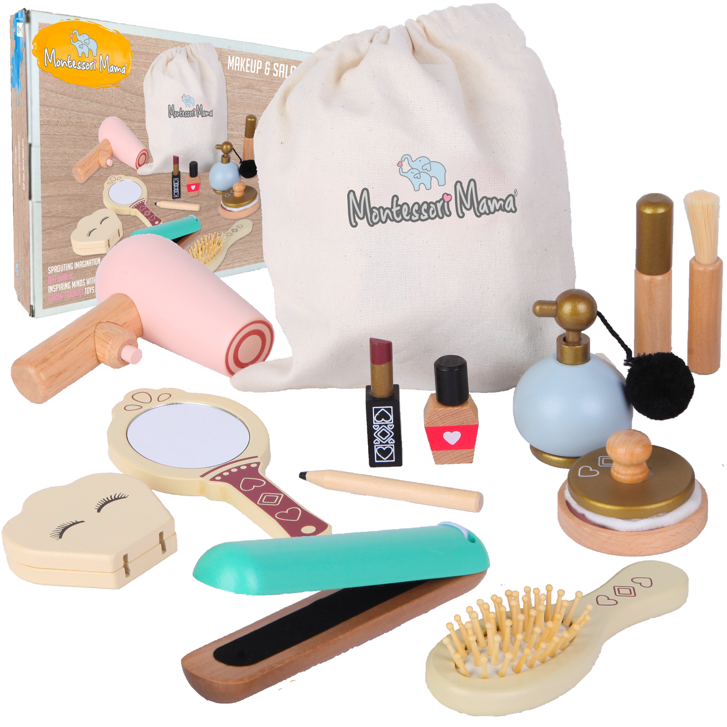 Wooden Makeup & Vanity Set – Pretend Play Toy with Travel Bag