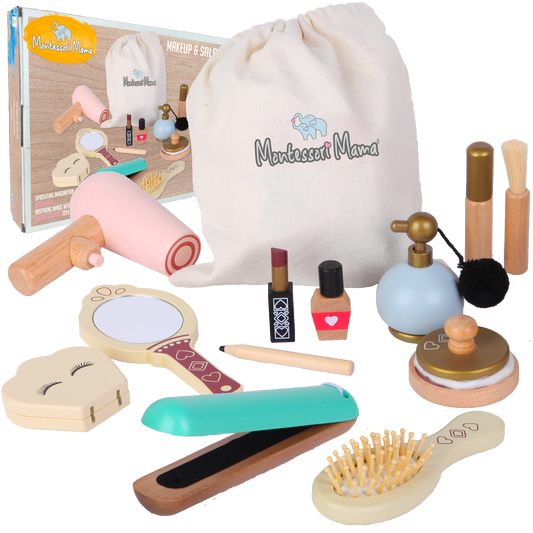 Wooden Makeup & Vanity Set – Pretend Play Toy with Travel Bag