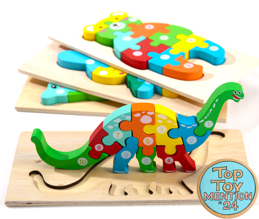 4-Pack Wooden Toddler Puzzles – Educational Animal Set with Numbered Pieces