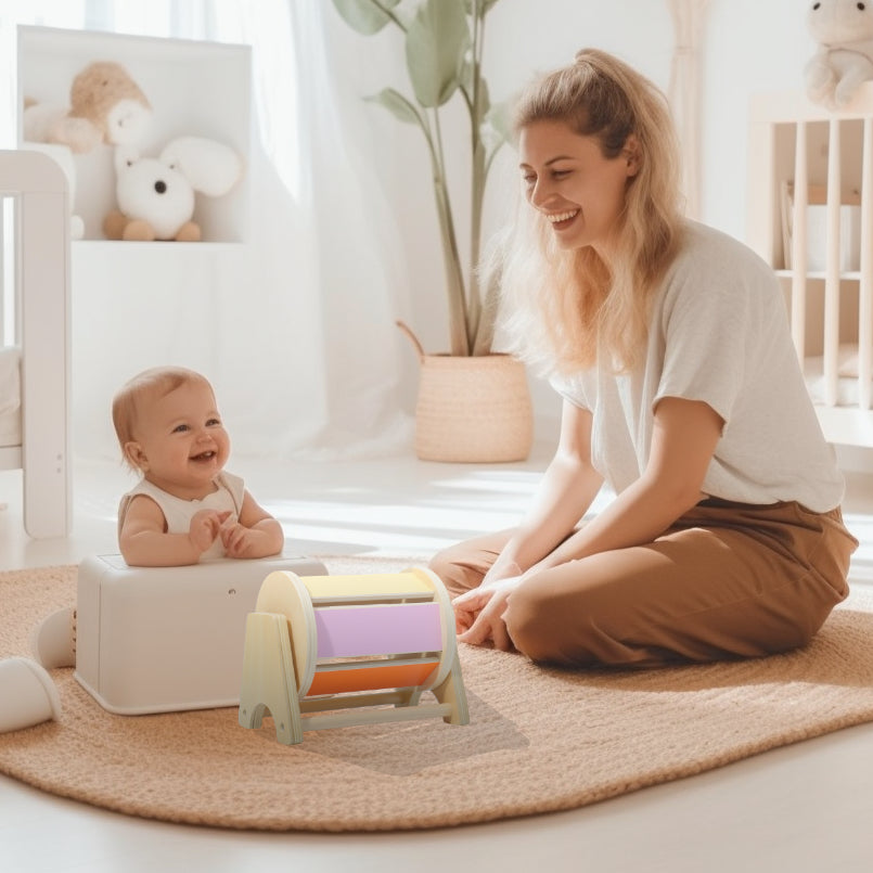 Spinning Rainbow Drum – Sensory Toy with Internal Bells for Babies