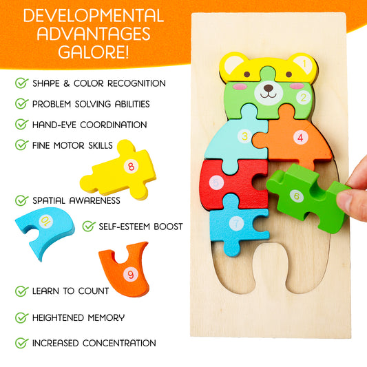 4-Pack Wooden Toddler Puzzles – Educational Animal Set with Numbered Pieces