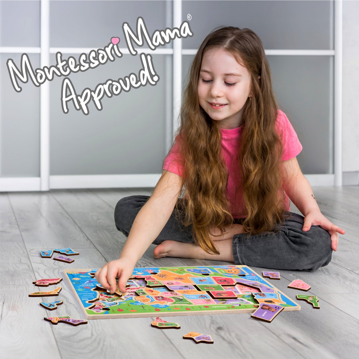 Wooden USA Map Puzzle – Learn States, Capitals & Geography with 37-Piece Puzzle