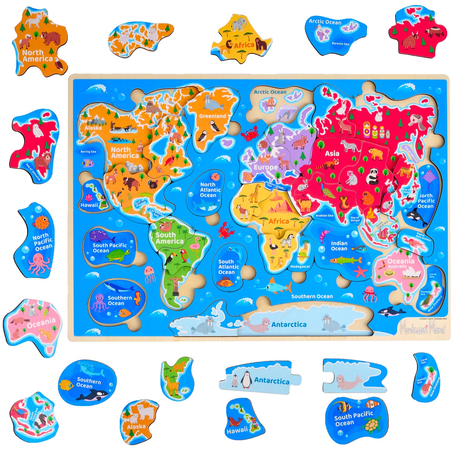 Wooden World Map Puzzle – Continents, Oceans & Landmarks Learning Toy for Kids